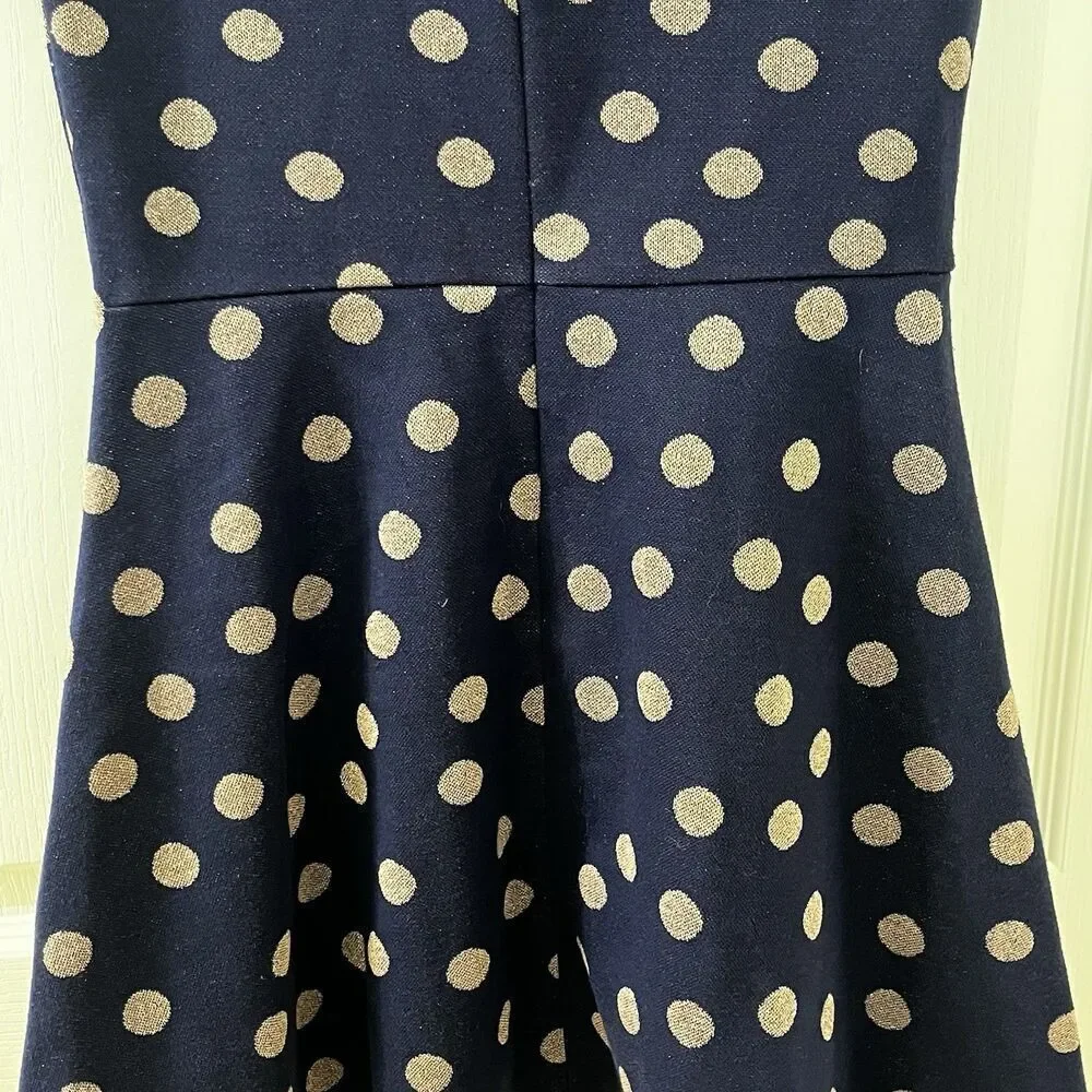 Johnnie B by Boden Navy Blue Gold Polka Dot Dress Fit & Flare Girls Size 9-10